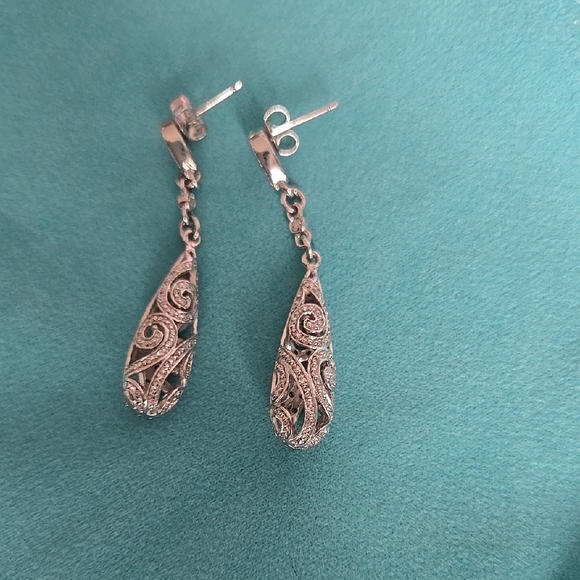 Diamond Drop Earrings Sterling Silver